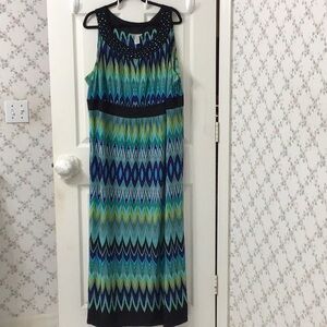 PLUS size 3X sleeveless turquoise maxi dress w/ rhinestone collar.